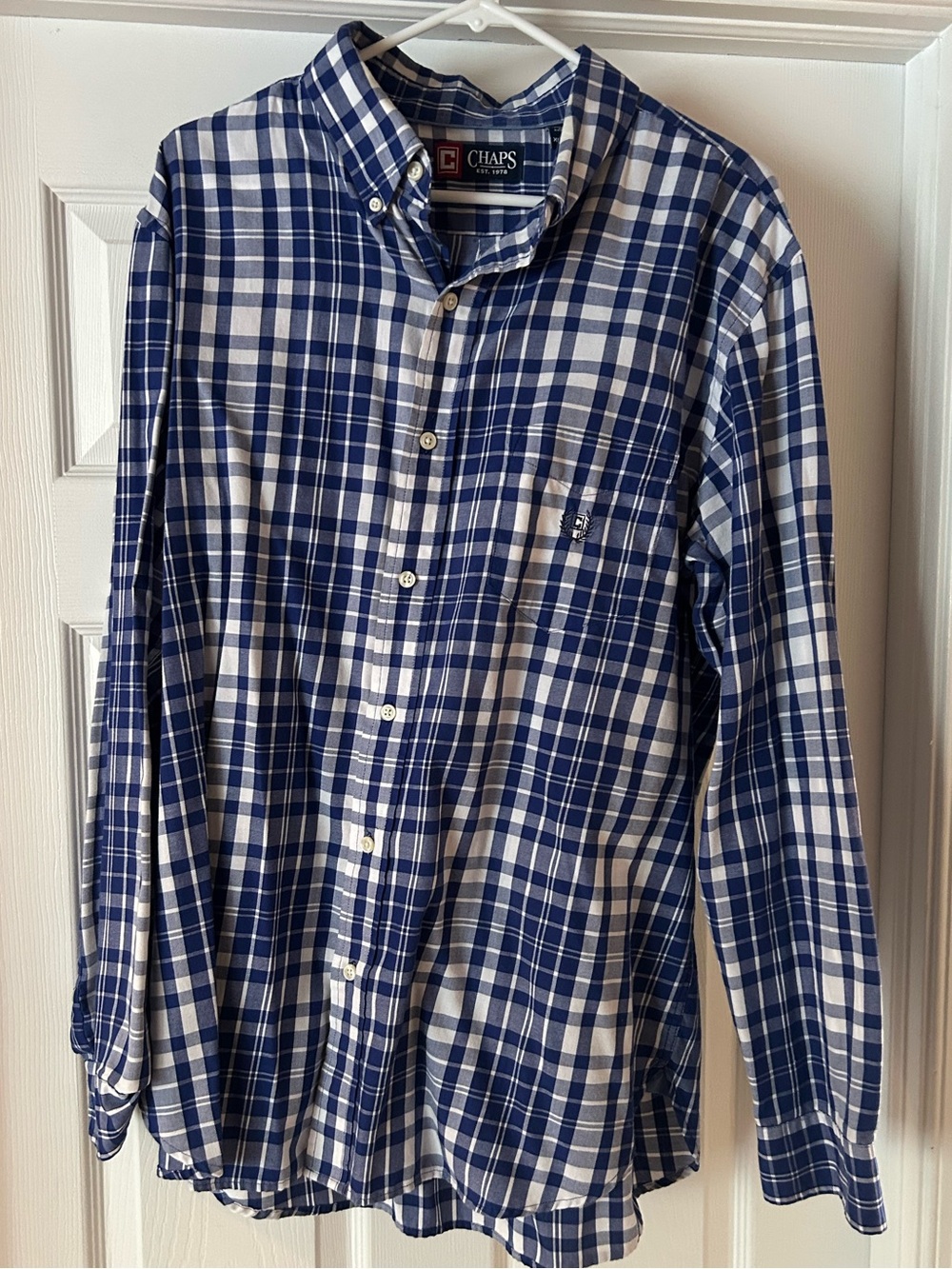 Chaps Blue and White Plaid Button-Down Shirt
